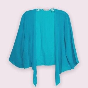 Soft Surroundings 100% Silk Cardigan Turquoise Blue Sheer Coastal Womens Size XS